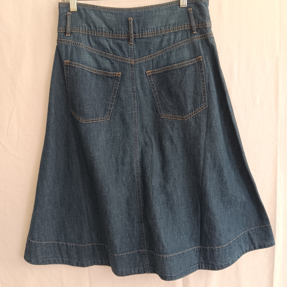 Lauren Ralph Lauren Denim Skirt Womens 4 Blue Excellent A-Line Midi 100% Cotton - Picture 2 of 6